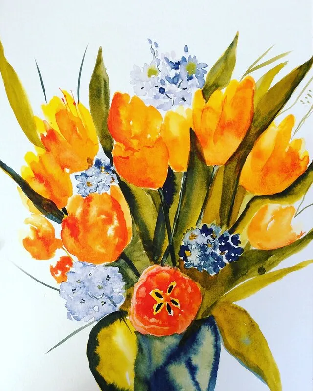 Tulpanbukett i tusch av Margareta Mattsson
