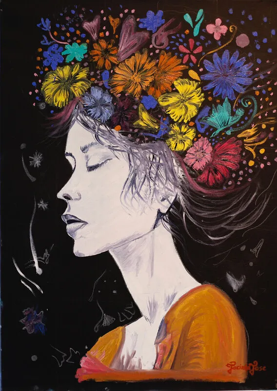 Oljemålning Fragments of Femininity av Jacinta Jose