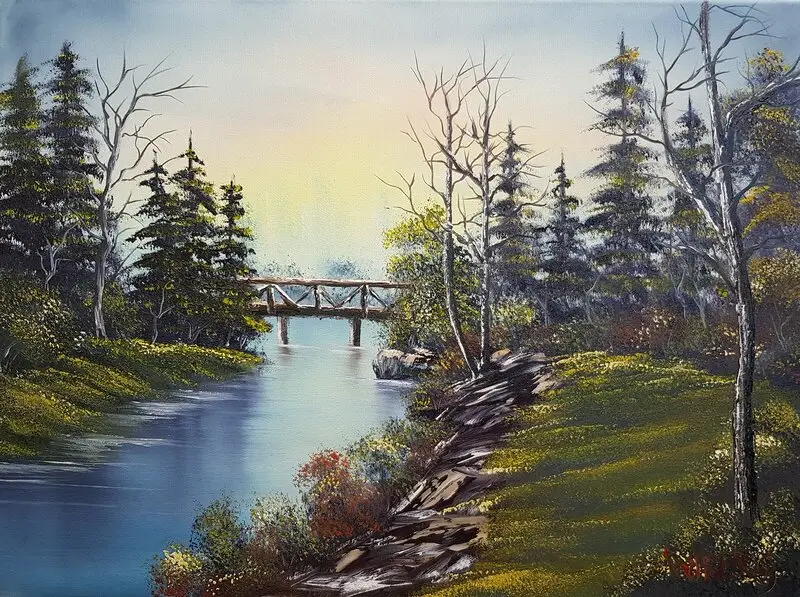 Oljemålning 24.12. The Footbridge av Anders Wiberg