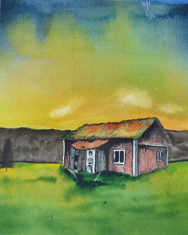 Akvarell Ödetorpet av Ingrid Persson