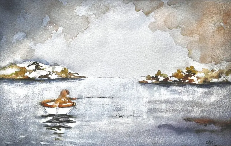 Akvarell Fiskares Ro av Cécile Hansson