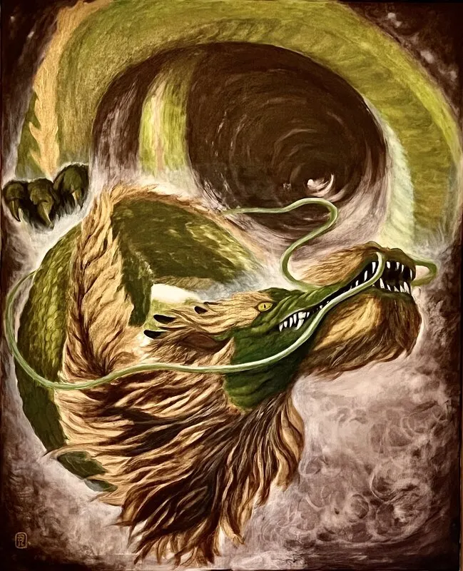 Akrylmålning * Flying dragon *（飞龙在天）, 上古神话系列之- 龙凤呈祥（Svit över urgammal kinesisk mytologi - Drake och Fenix bringar lycka av Yanxiang Yin