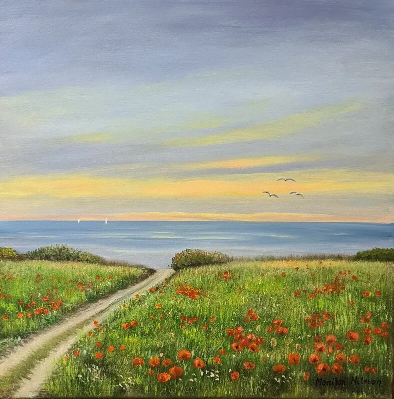 Oljemålning Solnedgång på Öland av Monika Nilsson