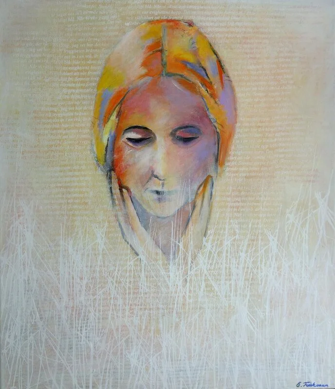 Akrylmålning Fundersam av Eva Friskman