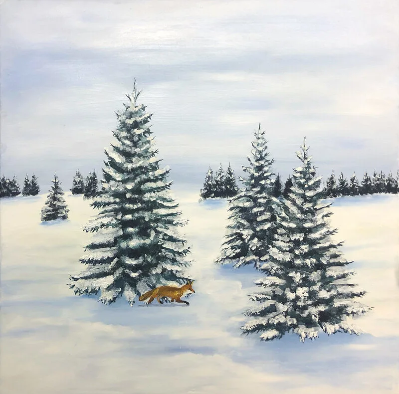 Oljemålning Vintergranar av Filippa Andersson