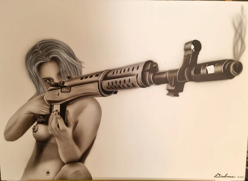 Akrylmålning Naked hunting! Orginaltavla! av Mikael Lindman