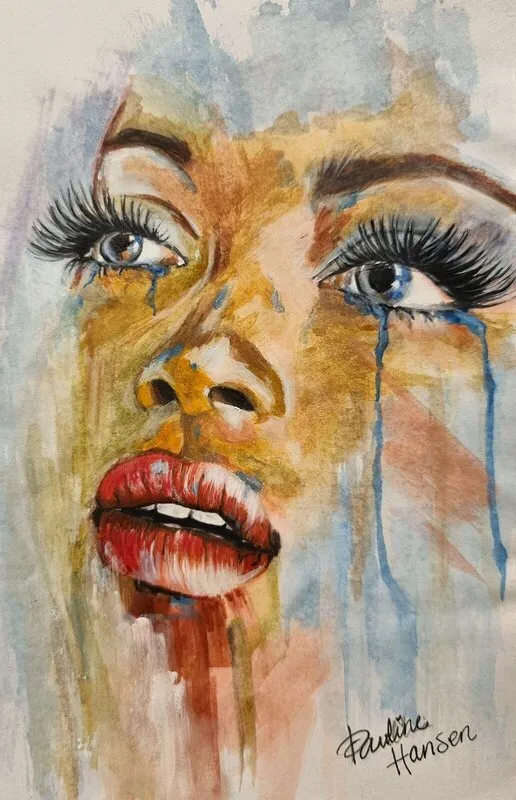 Akvarell Sad girl av Pauline Hansen