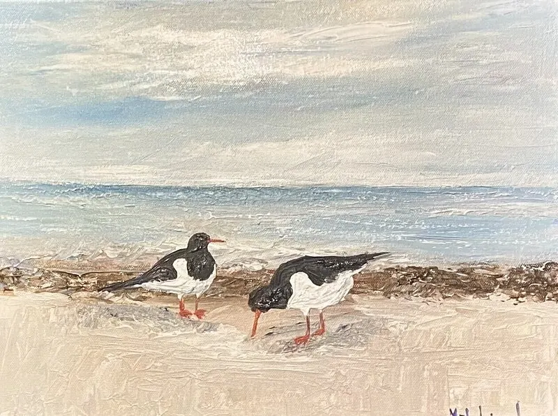 Akrylmålning Strandskatorna på Kvarnsand av Marie-Louise Ljungberg