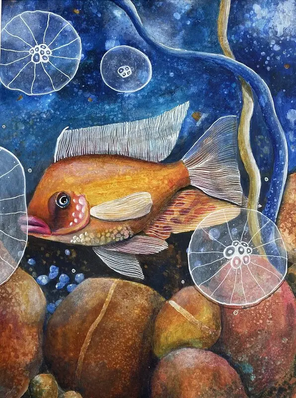 Akrylmålning Fantasy fish av Marie Bäckström Karlsson