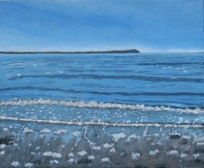 Oljemålning Stranden efter sormen av Karl-Erik Svensson
