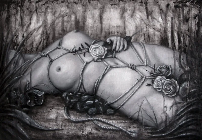 Oljemålning Her sinful paradise av Sandra Hultsved