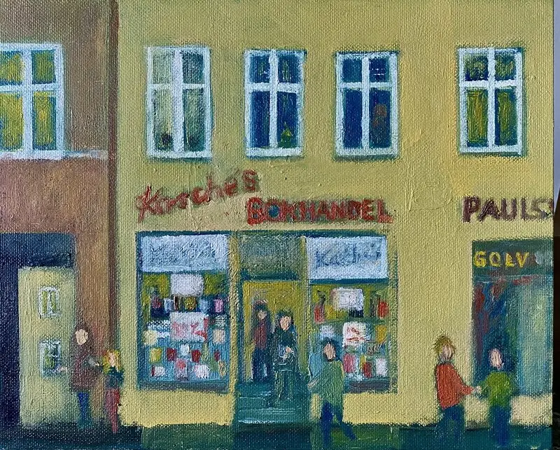 Oljemålning Kasches bokhandel Katrineholm av Jan-Olof Larsson