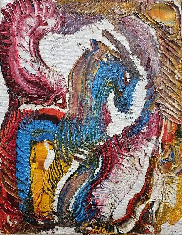 Oljemålning Unicorn av Josef Kamar Eddine