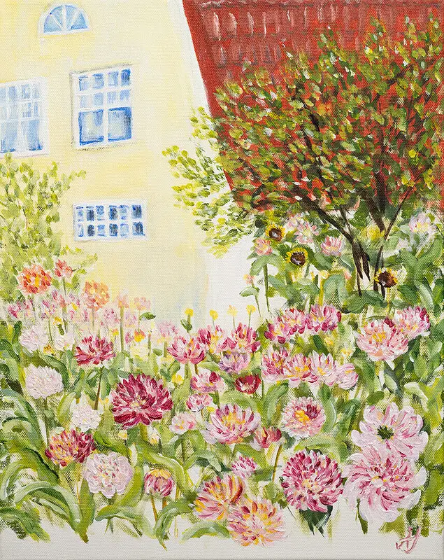 Akrylmålning Flower garden flowers av Åsa Jäderlund