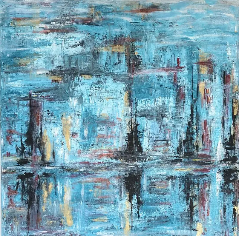 Akrylmålning Skepp i skymning / Ships in twilight av Rose Wilkinson