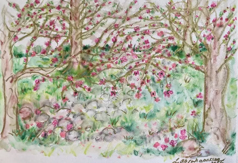 Akvarell Vår drömmar i rosa av Linda Abrahamsson La Arts Sweden