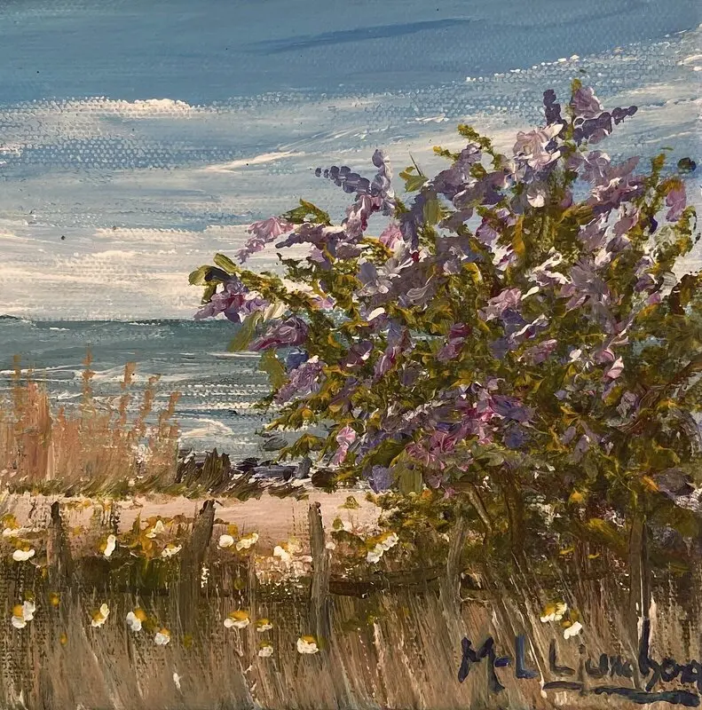Akrylmålning Syrenen vid havet av Marie-Louise Ljungberg