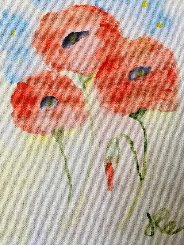 Akvarell Vallmor och blåklint av LiliAllie Karlsson