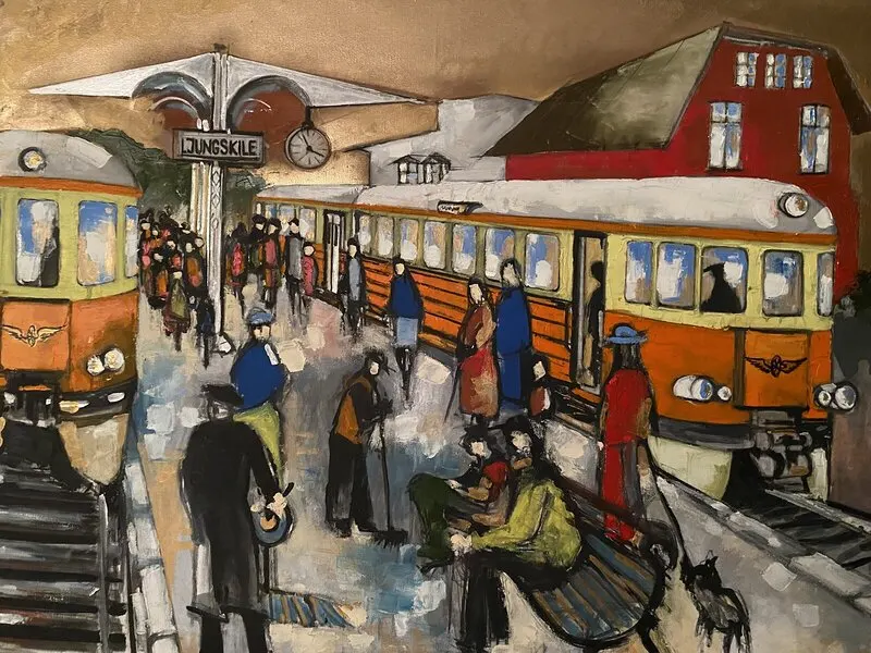 Oljemålning Tågstation Ljungskile av Eugen Anghel