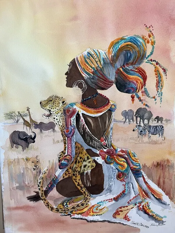 Akvarell Harmoni Moder jord, i Savannskrud av Katarina Adolfsson