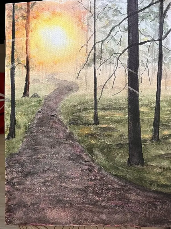 Akvarell Morgonpromenad på åsen av Inga-Lill Liback Joona