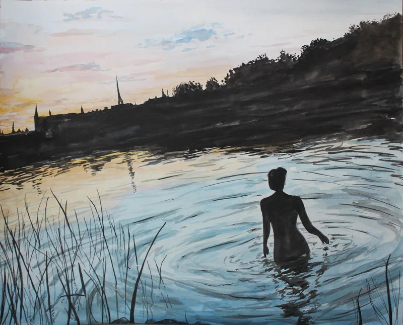 Akvarell Strandvägenssiluett nr 1 av Nova Blomberg