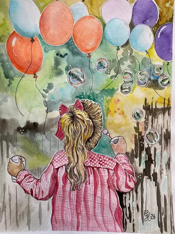 Akvarell Bubblor och ballonger av Gunilla Hultman