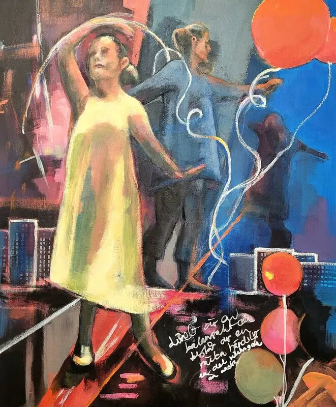 Akrylmålning Livet är en balansakt av Kicki Widén