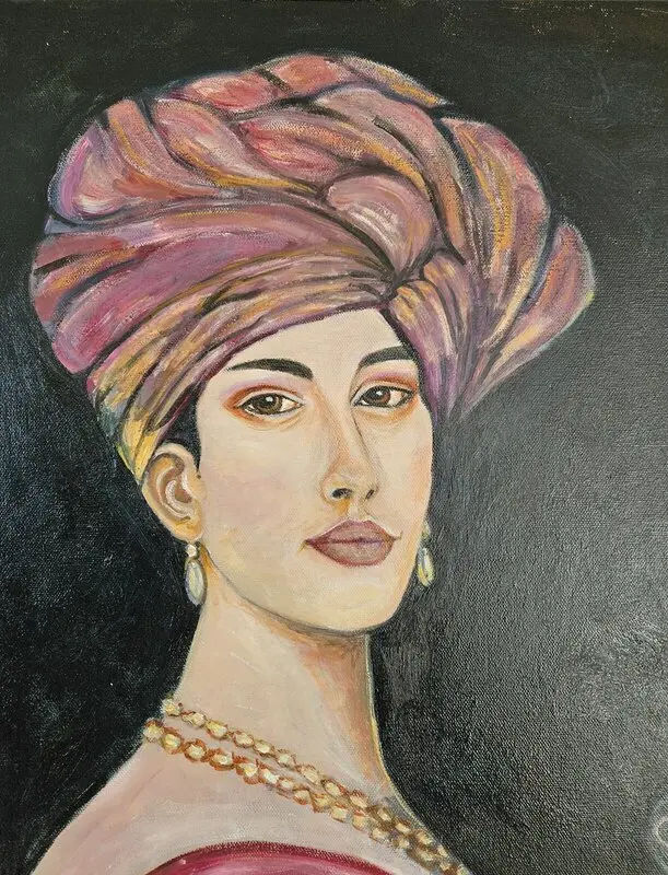 Oljemålning Kvinna med turban av Elisabeth Nicolini