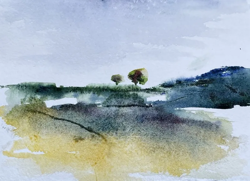 Akvarell Odlingslandskapet av Gunilla Tuvin