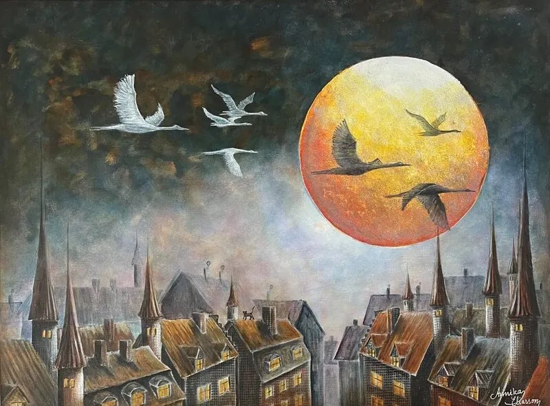 Akrylmålning Gamla stan av Annika Eliasson