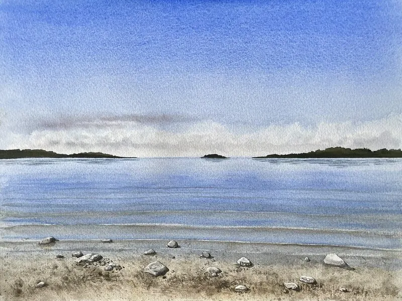 Akvarell I strandkanten av Jeanette Malmberg