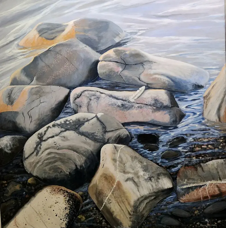 Akrylmålning Den steniga stranden av Mona Reimer