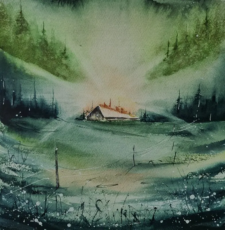Akvarell Hidden Haven av Pernilla Carlsson
