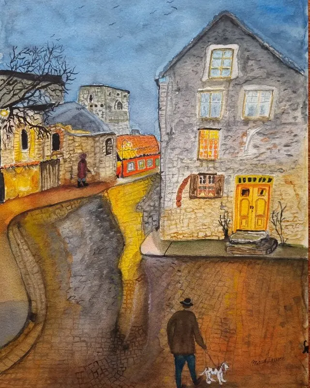 Akvarell Wisby by night av Marie Larsson