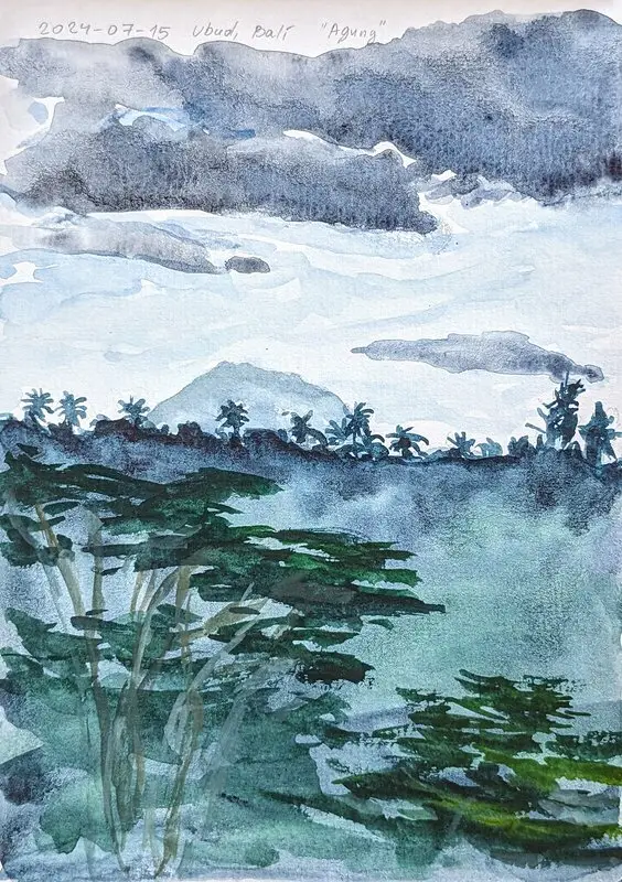 Akvarell Mount Agung, Bali av Timofey Makoveychuk