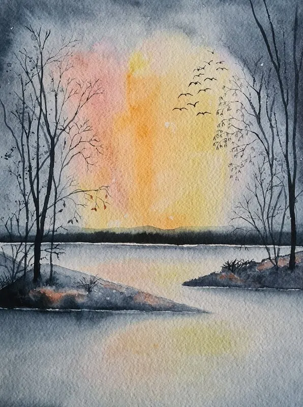 Akvarell Solen upp! av Anita Lindgren