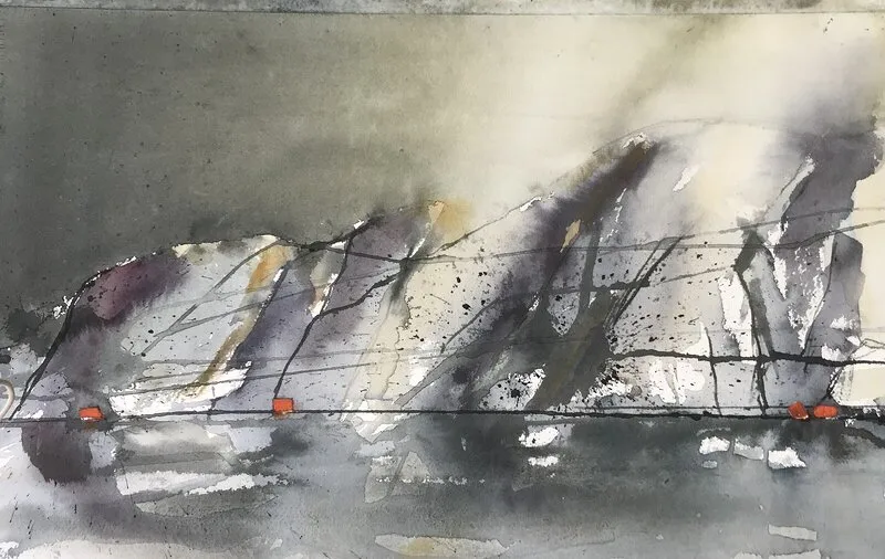 Akvarell Stormig kust av Herman Heijmans