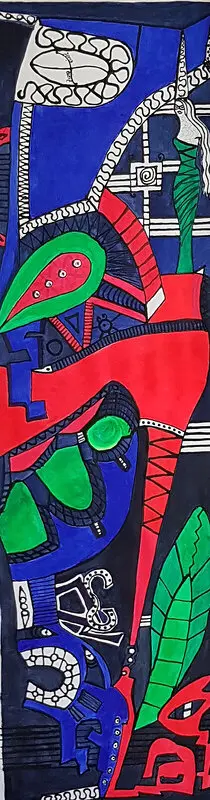Akrylmålning Shoes red and blue av Ofelia Crédon