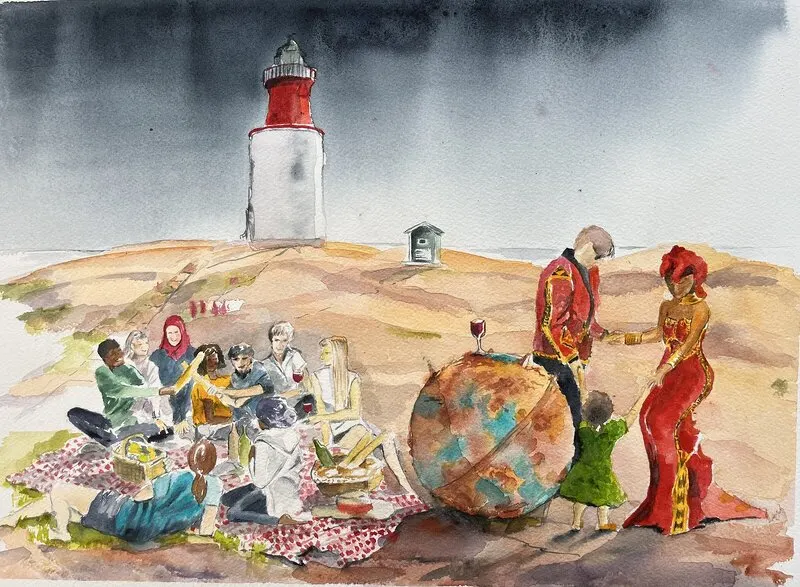 Akvarell Måltiden för vår jord av Katarina Adolfsson