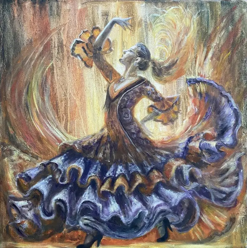 Oljemålning Flamenco-Flame. Dans av Selene Caspian
