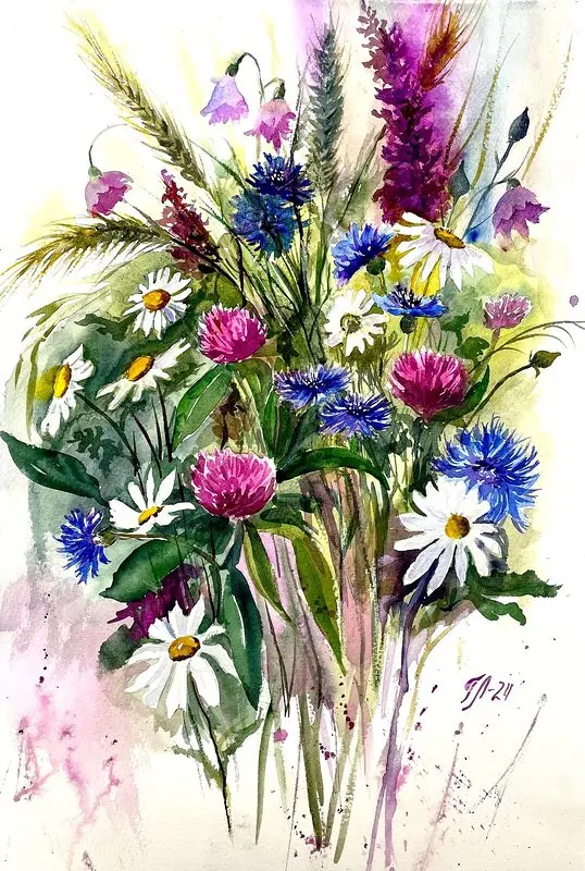 Akvarell Vilda blommor av Tanya Lundmark