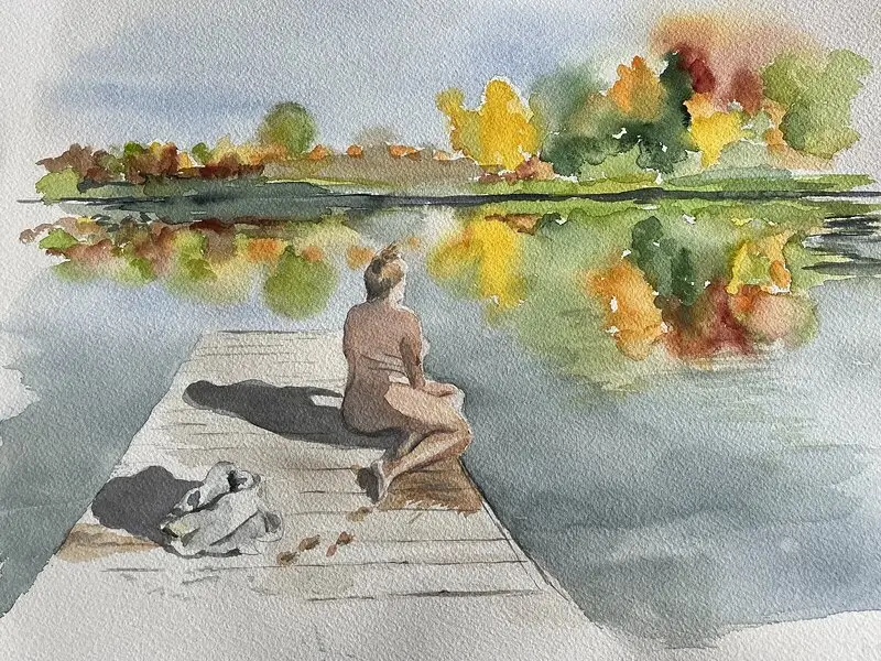 Akvarell Bada i färg av Katarina Adolfsson