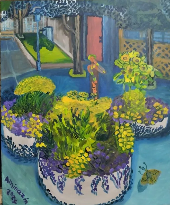 Oljemålning Blommor och fjärilar av Aminazin Van-Gogin