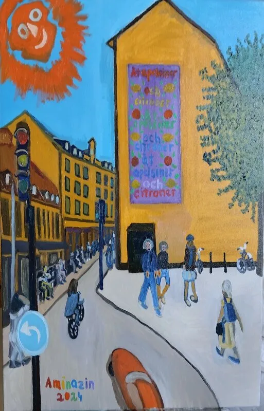 Oljemålning Den oränge grimasen.. av Aminazin Van-Gogin