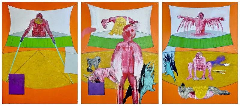 Akrylmålning "THREE STUDIES OF EXILE" – TRIPTYCH av Marius van Niekerk