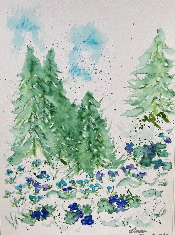 Akvarell Värmländska skogarna av Linda Abrahamsson La Arts Sweden