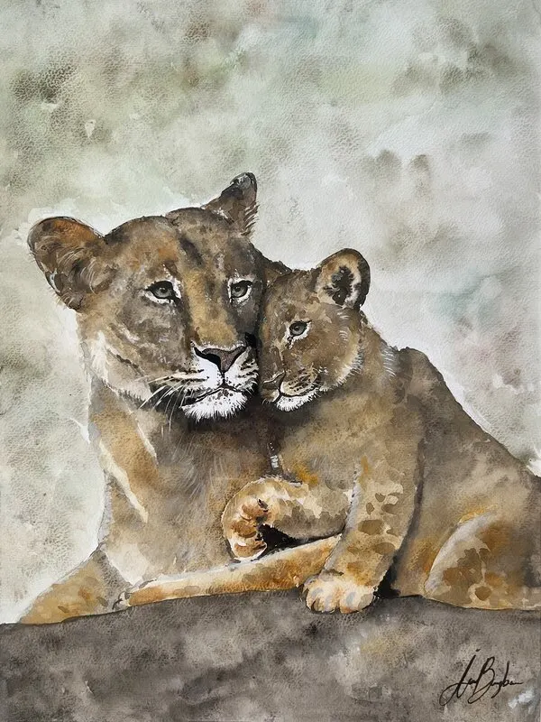 Akvarell Lejonmamma av Art By Åsa Bergbacka