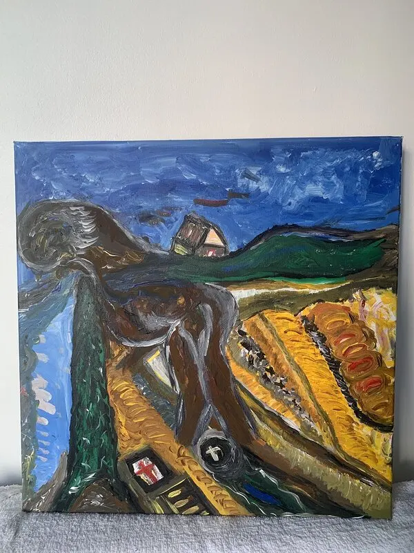 Akrylmålning Fågel med huset av Augusto Osorio Morales