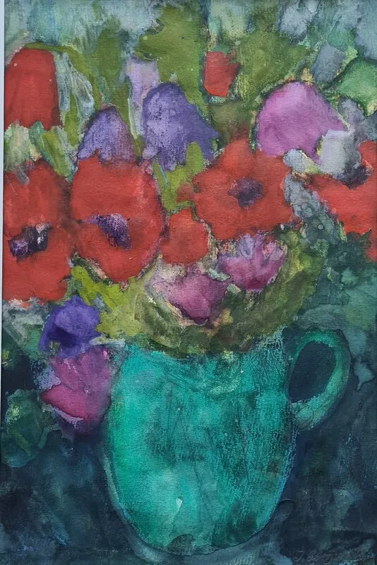 Akvarell Blommor I tekopp av Jessica Bergström